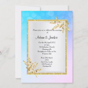 Pastel blue silver gold leaf ELEGANT WEDDING Invitation