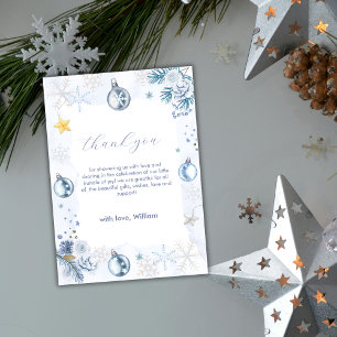 Pastel Blue Snowflake Floral Winter Baby Shower Thank You Card