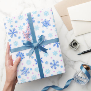 Pastel Blue Snowflakes in Various Shapes Elegant Wrapping Paper