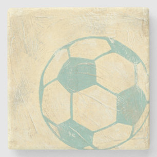 Pastel Blue Soccer Ball by Chariklia Zarris Stone Coaster