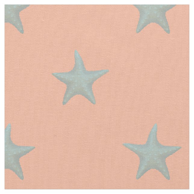 Pastel Blue Starfish on Coral Fabric (Close Up)