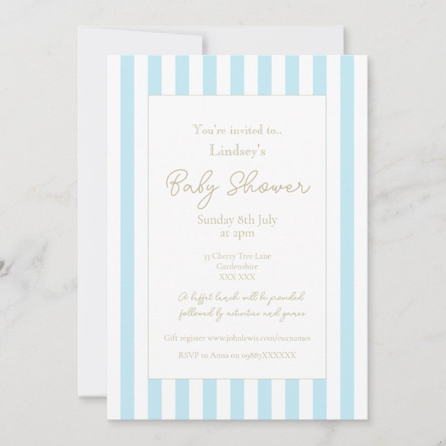 Pastel Blue Stripe Baby Shower Invitation (Front)
