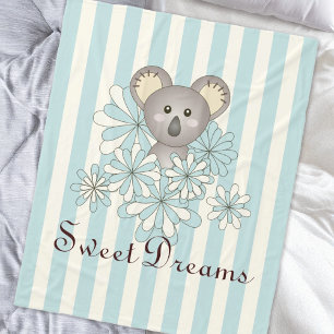 Pastel Blue Stripe Cute Baby Koala Kids Fleece Blanket