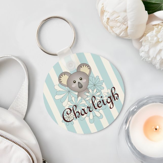 Pastel Blue Stripe Cute Baby Koala Kids Key Ring (Creator Uploaded)