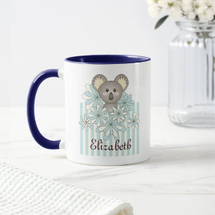 Pastel Blue Stripe Cute Cartoon Baby Koala Kids Mug