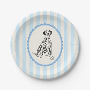 Pastel Blue Stripes and Dalmatian Dog Paper Plate