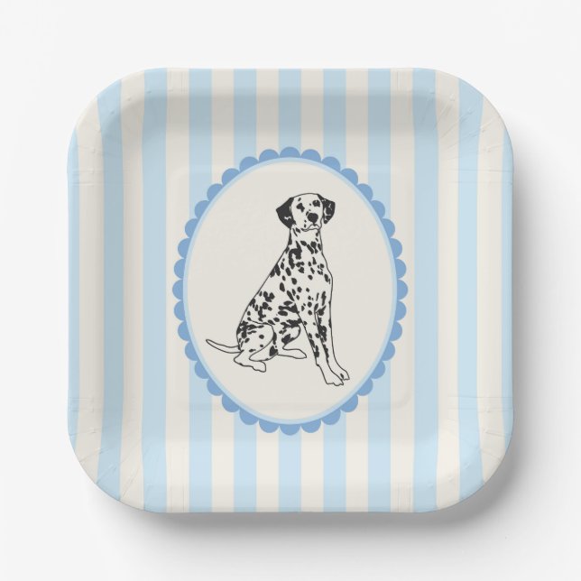 Pastel Blue Stripes and Dalmatian Dog Paper Plate (Front)