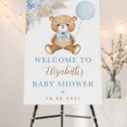 Pastel Blue Teddy Bear Boho Pampas Welcome Baby