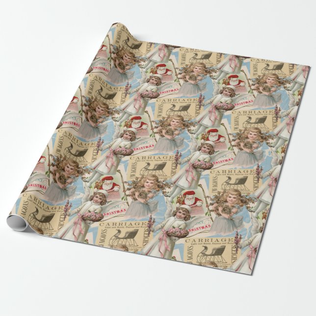 Pastel Blue Victorian Christmas Wrapping Paper (Unrolled)