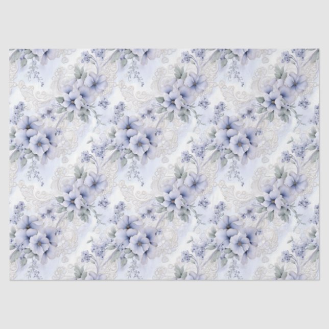 Pastel Blue Victorian Florals & Lace Decoupage   Tissue Paper (Front)