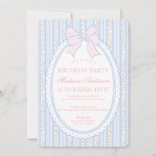 Pastel Blue Vintage Fancy Floral Birthday Party Invitation