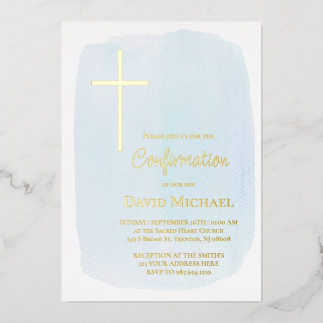 pastel blue watercolor Confirmation boy (Front)