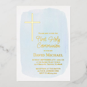 pastel blue watercolor First Holy Communion boy