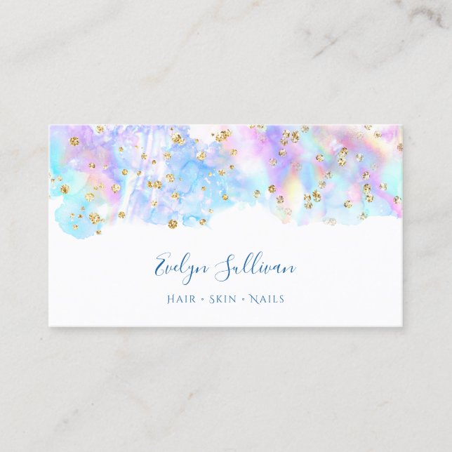 pastel blue watercolor glitter business card (Front)