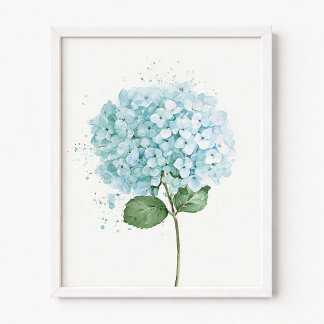 Pastel Blue Watercolor Hydrangea Flower Poster