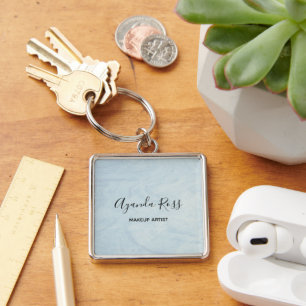 Pastel blue watercolor marble key ring