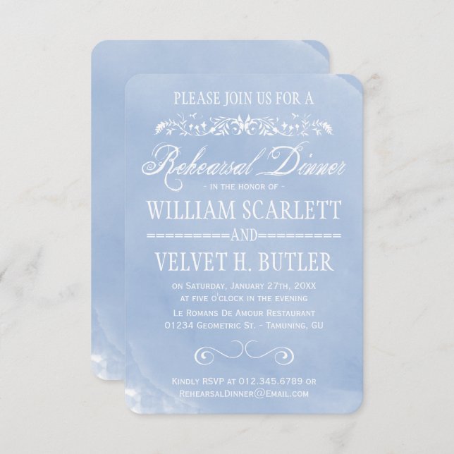Pastel Blue Watercolor Rehearsal Dinner Invites (Front/Back)