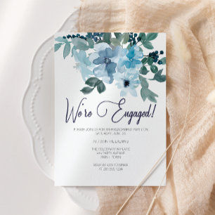 Pastel Blue Watercolor Roses Engagement Party Invitation
