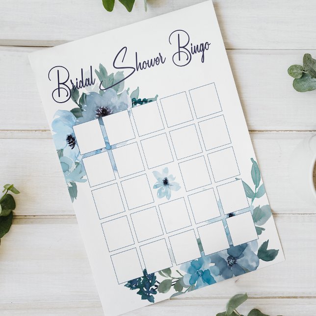 Pastel Blue Watercolor Roses Floral Bridal Bingo (Creator Uploaded)