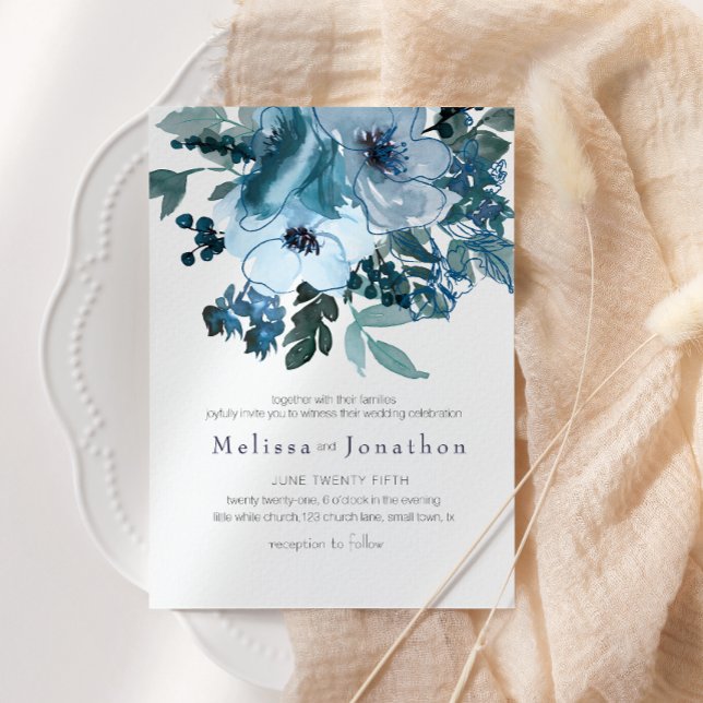 Pastel Blue Watercolor Roses Wedding Invitation (Creator Uploaded)