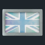 Pastel Blue Watercolor Union Jack Flag Belt Buckle<br><div class="desc">Union Jack flag in pastel blue and faded purple watercolor.</div>