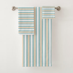 Pastel blue, white and blush stripes bath towel set
