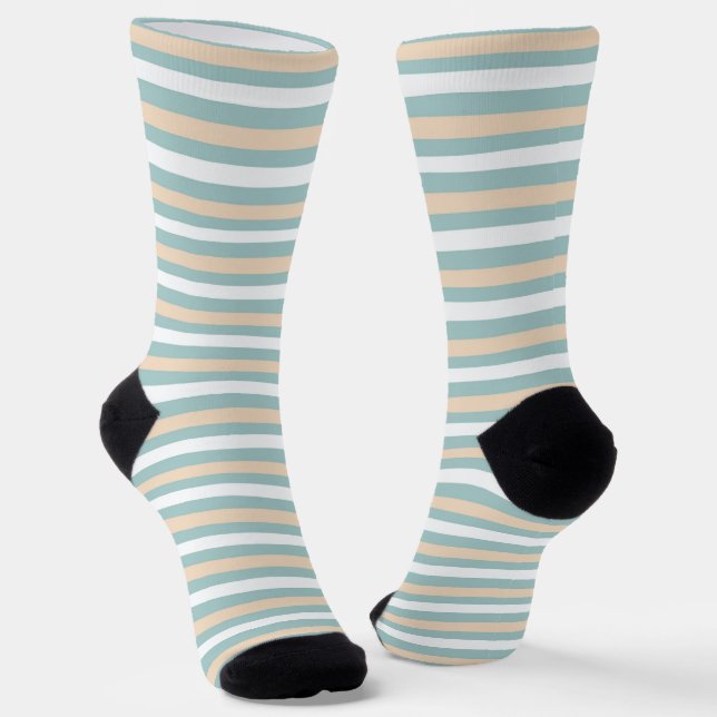Pastel blue, white and blush stripes socks (Angled)