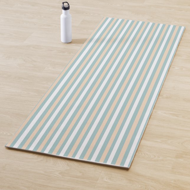 Pastel blue, white and blush stripes yoga mat (In Situ)