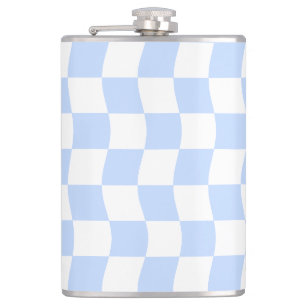 Pastel Blue White Retro Checkerboard Pattern Hip Flask