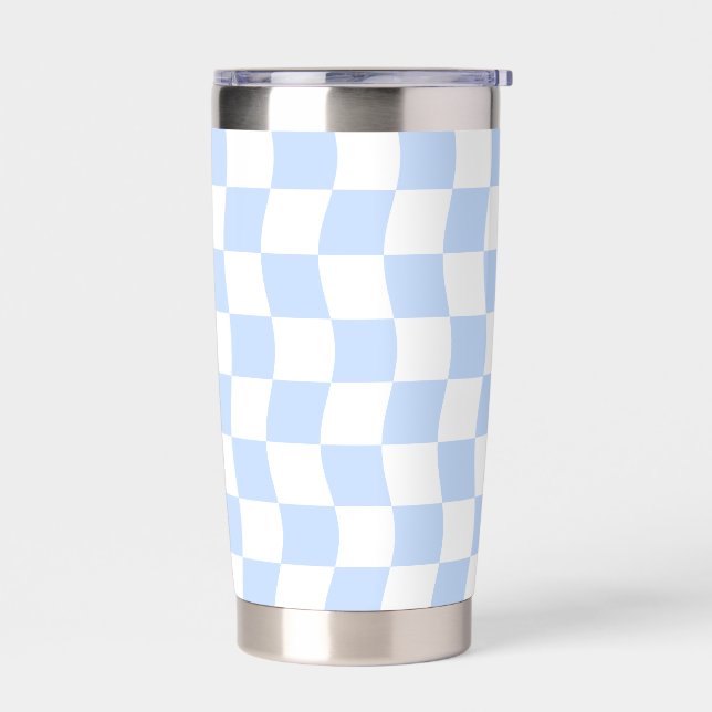Pastel Blue White Retro Checkerboard Pattern Insulated Tumbler (Left)