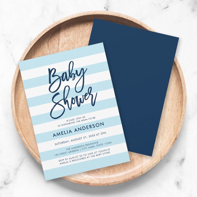 Pastel Blue & White Stripes Blue Baby Shower Invitation (Creator Uploaded)