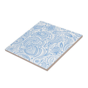 Pastel Blue & White Vintage Floral Paisley Pattern Tile