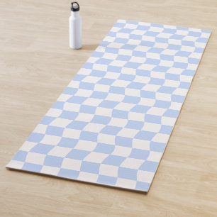 Pastel Blue White Wavy Checkerboard Pattern Yoga Mat