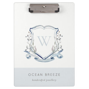 Pastel Blue Wildflower Watercolor Crest Monogram Clipboard