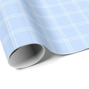 Pastel Blue Window Pane Plaid Wrapping Paper
