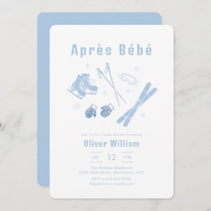 Pastel Blue Winter Après Bébé Ski Baby Shower Invitation