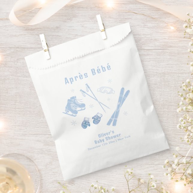 Pastel Blue Winter Après Bébé Ski Boy Baby Shower  Favour Bags (Clipped)