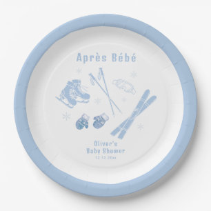 Pastel Blue Winter Après Bébé Ski Boy Baby Shower  Paper Plate