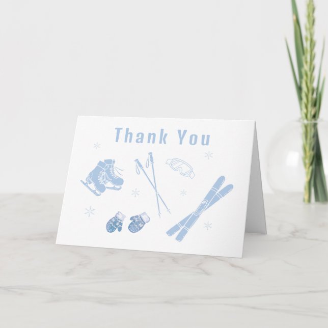 Pastel Blue Winter Après Bébé Ski Boy Baby Shower  Thank You Card (Front)