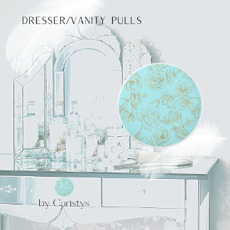 Pastel Blue with Gold Rose Outlines Ceramic Knob