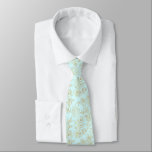 Pastel Blue, with Gold Roses. Tie<br><div class="desc">Elegant tie,  with a pastel Blue background,  strewn with Gold outlined Roses. Perfect for Weddings,  and other formal occasions.</div>