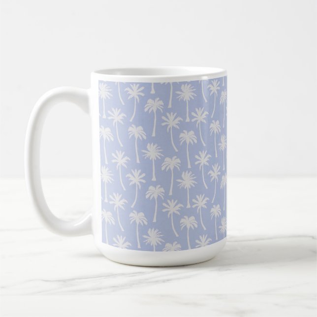 PASTEL BLUE WITH SUMMER TROPICAL PALM TREES COFFEE MUG (Left)