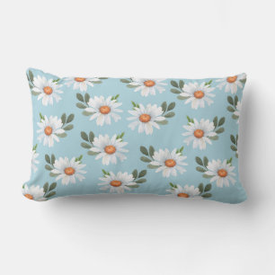PASTEL BLUE WITH WHITE & YELLOW DAISIES LUMBAR CUSHION