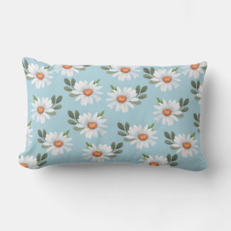 PASTEL BLUE WITH WHITE & YELLOW DAISIES LUMBAR CUSHION