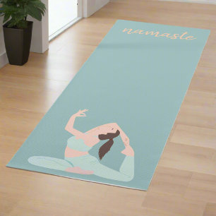 Pastel Blue Women Exercise Poses Namaste Yogi Yoga Mat