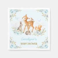 Pastel Blue Woodland Forest Animals Floral Shower