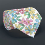 Pastel Blue Yellow Hot Pink Summer Floral Pattern Tie<br><div class="desc">Unique necktie with a beautiful contemporary pastel-blue, sunny-yellow, light-pink, and green hand-drawn flowers pattern on a white background. Ornate, funky, modern, and whimsical hipster design for the artistic or artsy hip trend setter, vintage retro, nouveau deco art style, or abstract graphic digital geometric motif lover. Unique, pretty, decorative, fashionable, and...</div>