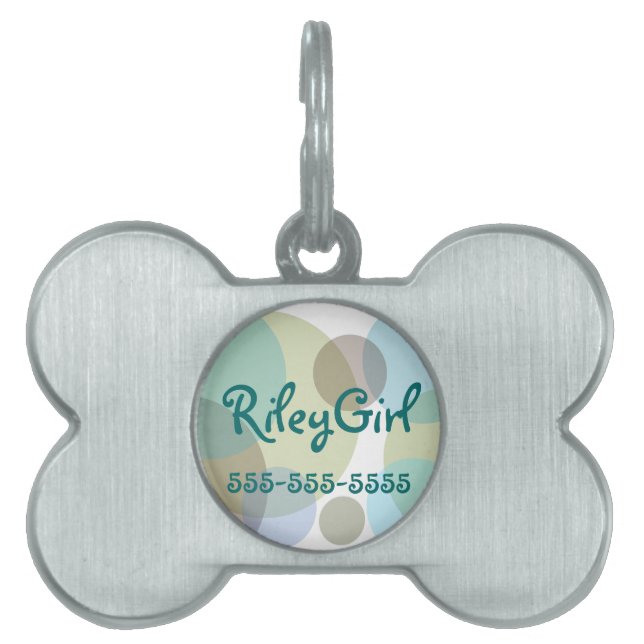 Pastel Blues Polka Dots Pet Name Tag (Front)