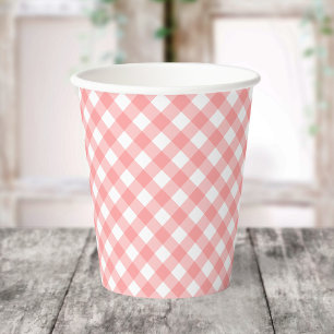 Pastel Blush Coral Gingham Paper Cups