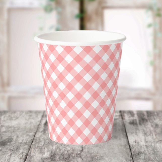 Pastel Blush Coral Gingham Paper Cups (Creator Uploaded)